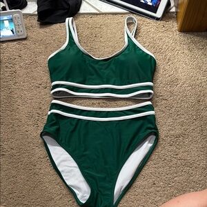 Green Bikini Set with White Trim